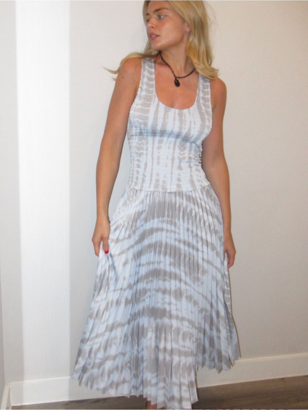 NWT Proenza Schouler Light Blue and Gray Tie-Dye Midi Dress